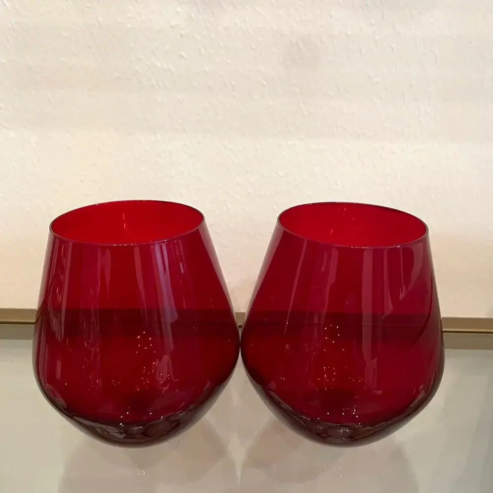 Godinger Meridian Stemless Wine Glasses 18oz RED Set of 4 New
